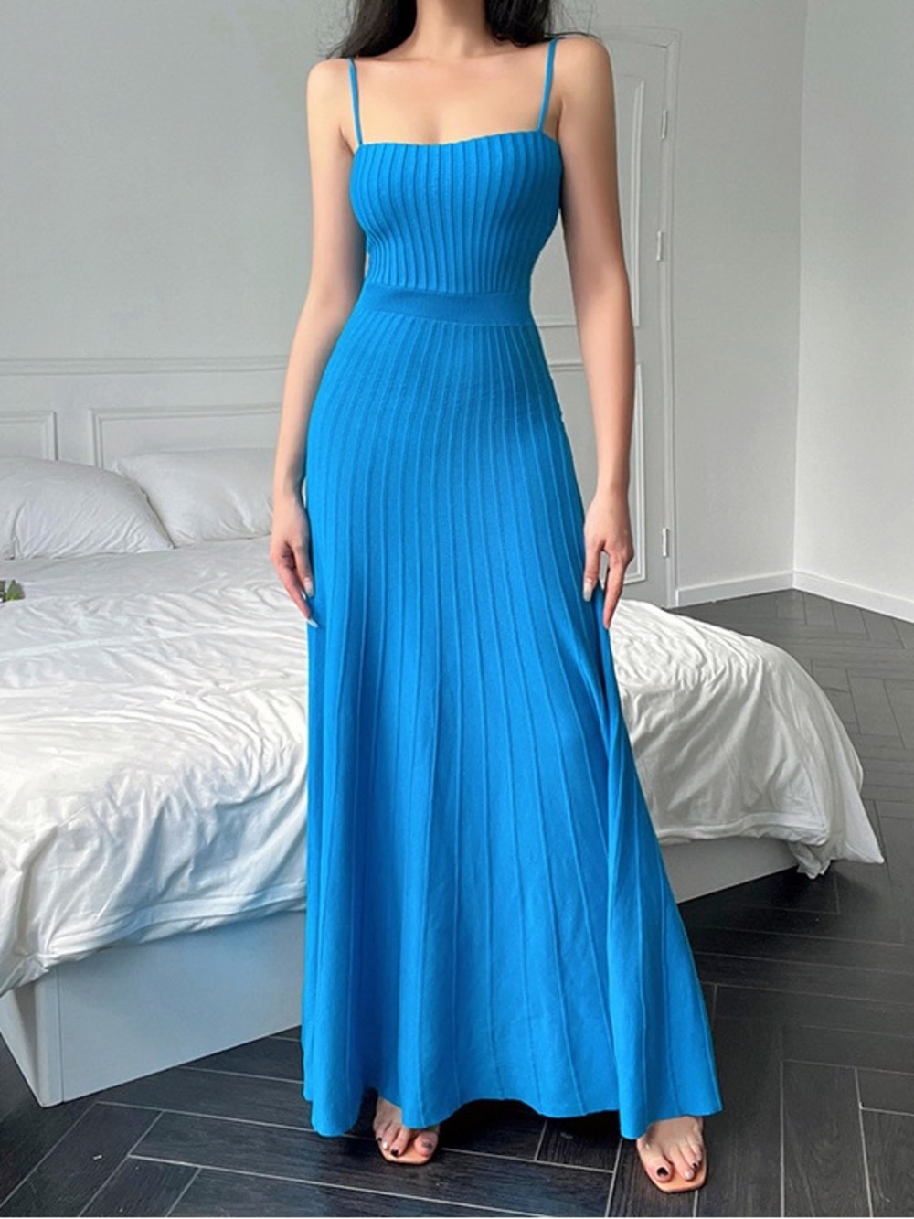 Blue Spaghetti-Strap Maxi Dress